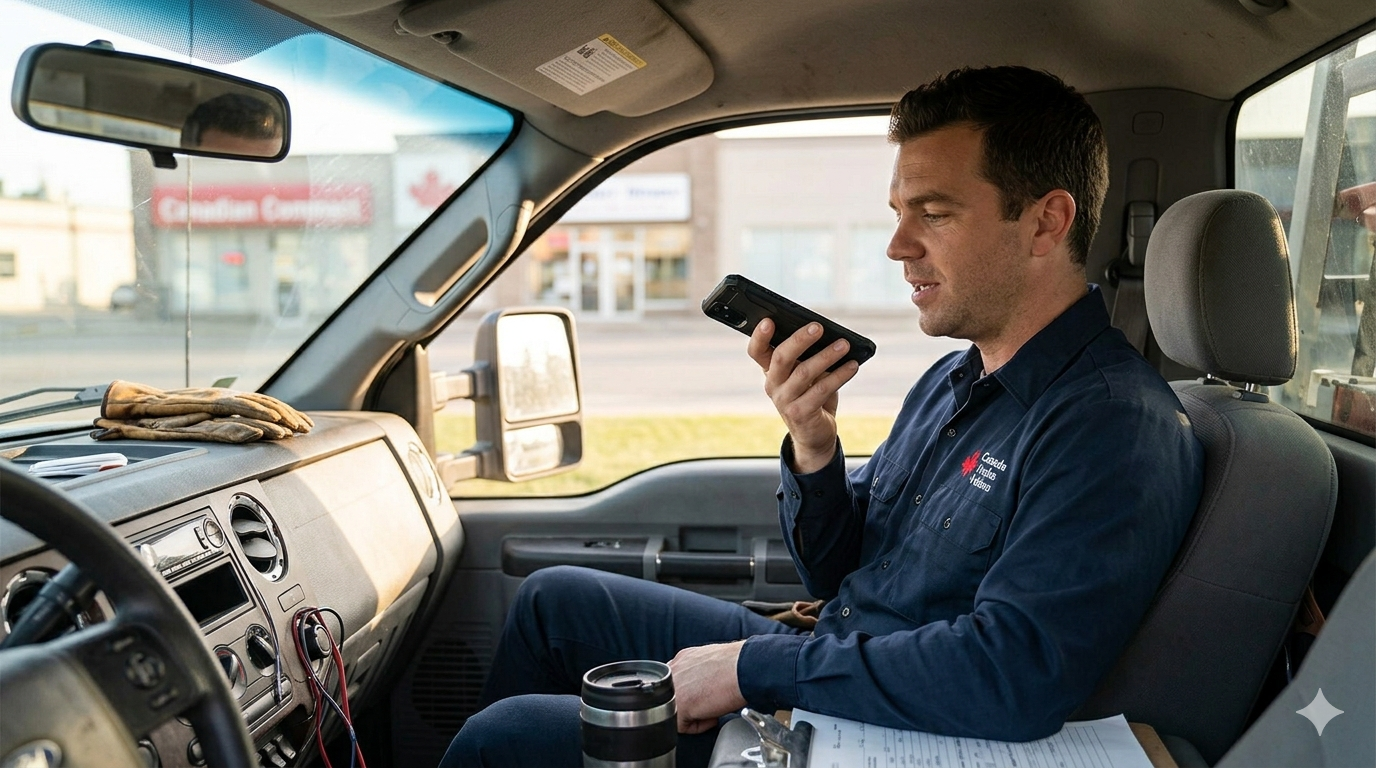 Tradesperson recording a voice memo in their truck